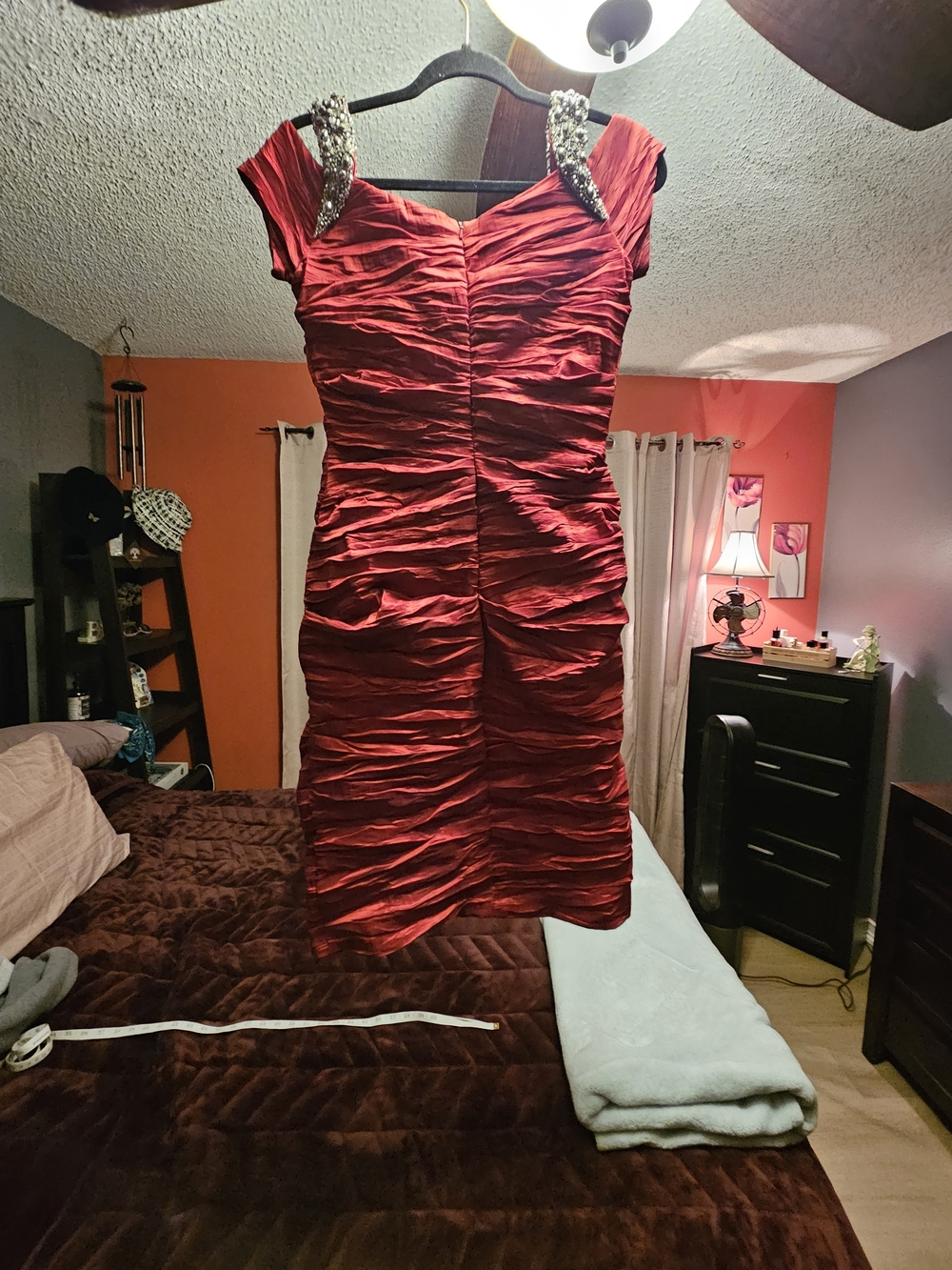 Alex Evenings Red Ruched Mini Dress with Jeweled Shoulders - Picture 7 of 16